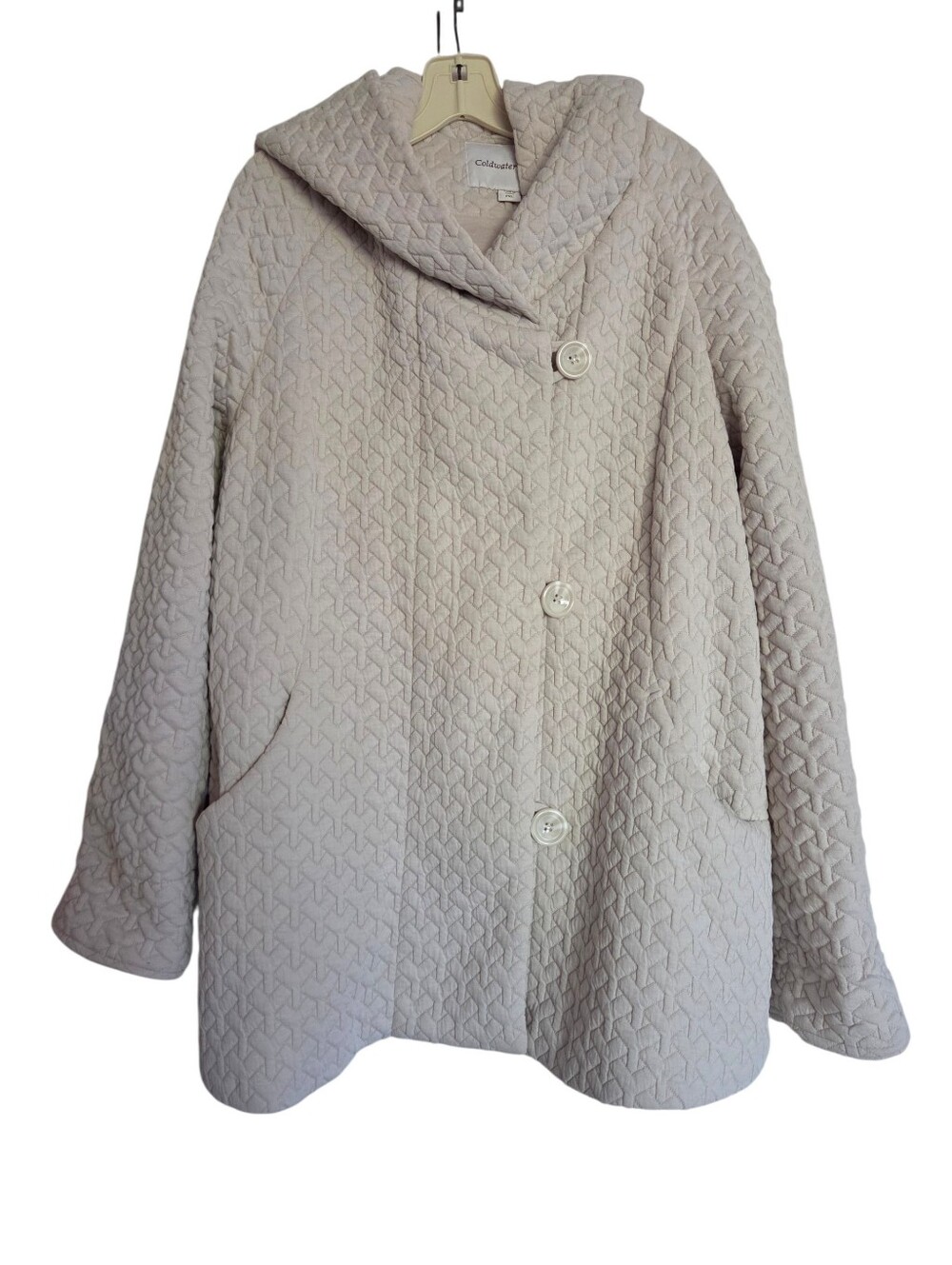 Coldwater Creek Textured Oatmeal Color Coat Hooded Winter Cozy Size XL